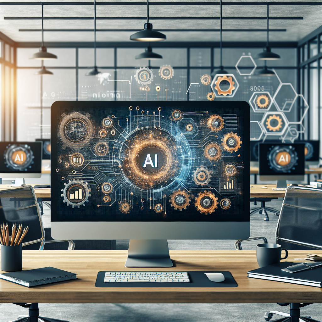 Realistic image of AI marketing automation introduction in a modern workspace.