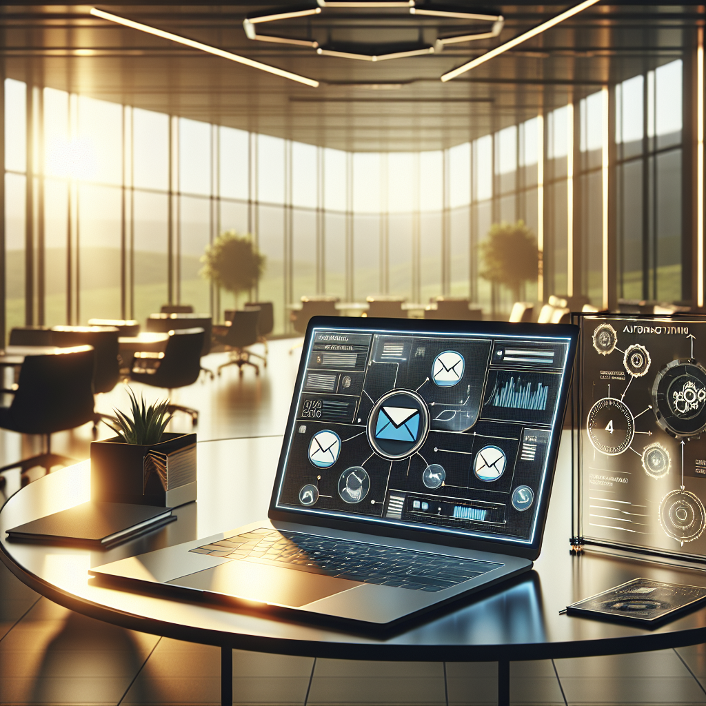 Maximize Your Reach with Email Marketing Automation! 2 Email marketing automation in a realistic modern office setting.