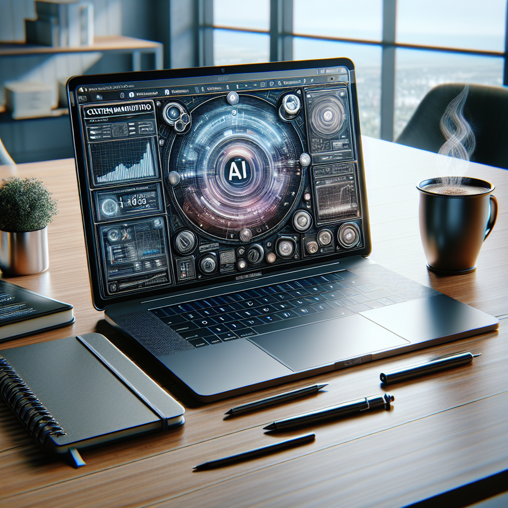 Realistic AI-driven content marketing workspace.