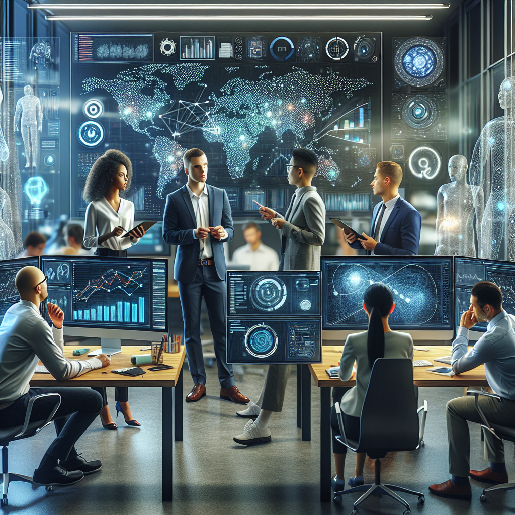 Artificial intelligence growth hacks in a modern office with a team of professionals.