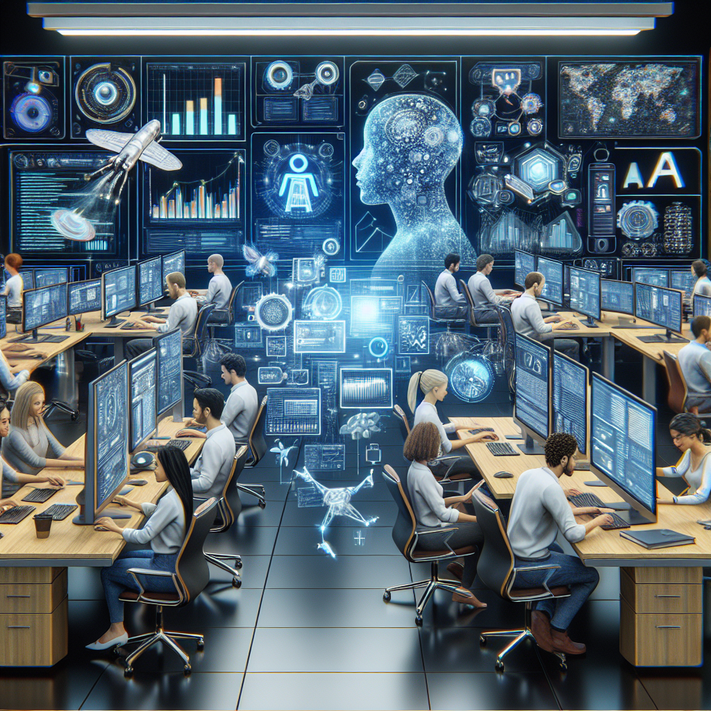 A realistic image of a professional environment where AI and human services are integrated.
