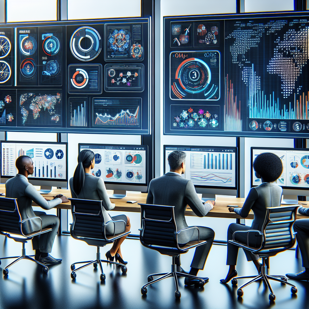 Realistic image of a high-level marketing automation setup in a modern office.