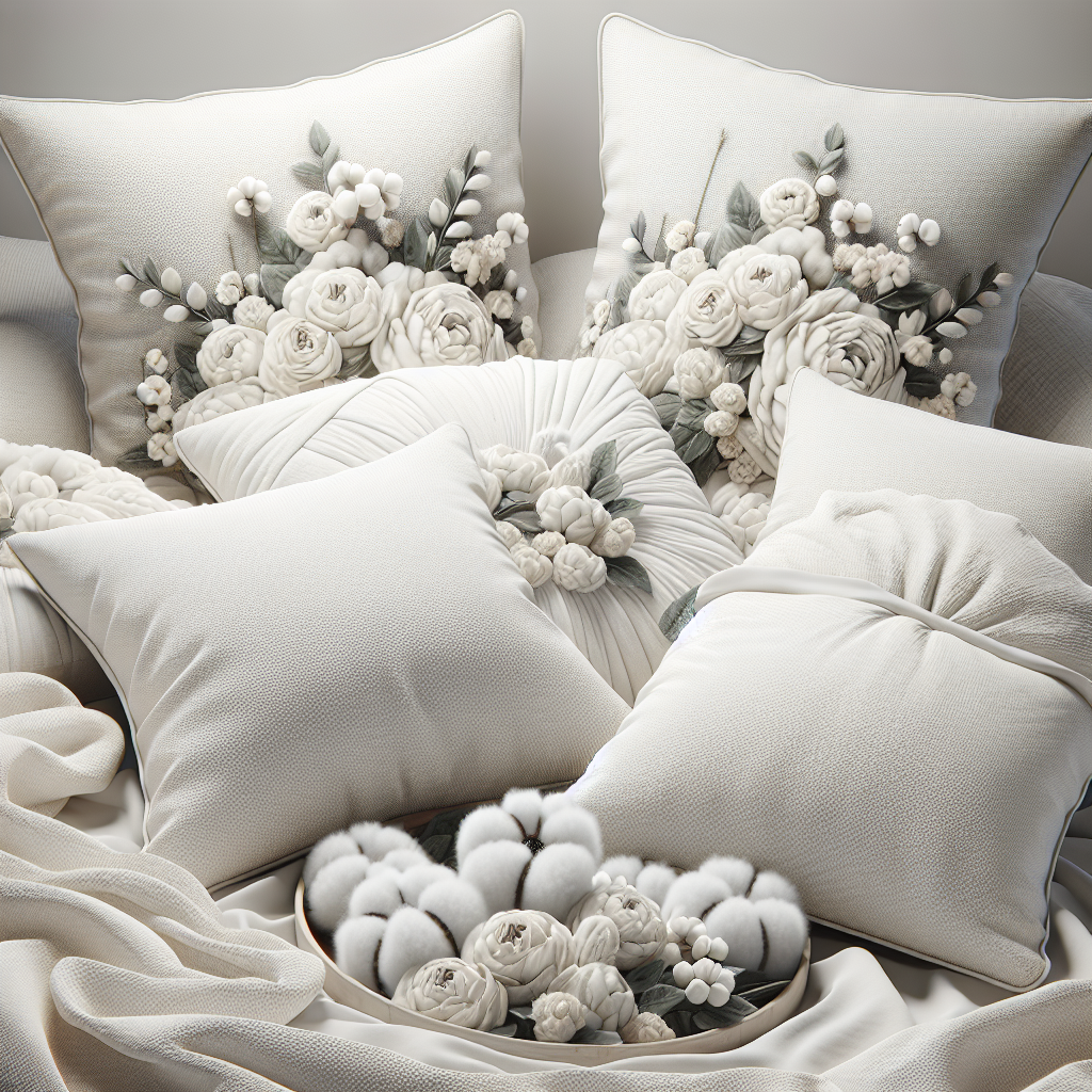 Assortment of realistic organic cotton pillows from a website.