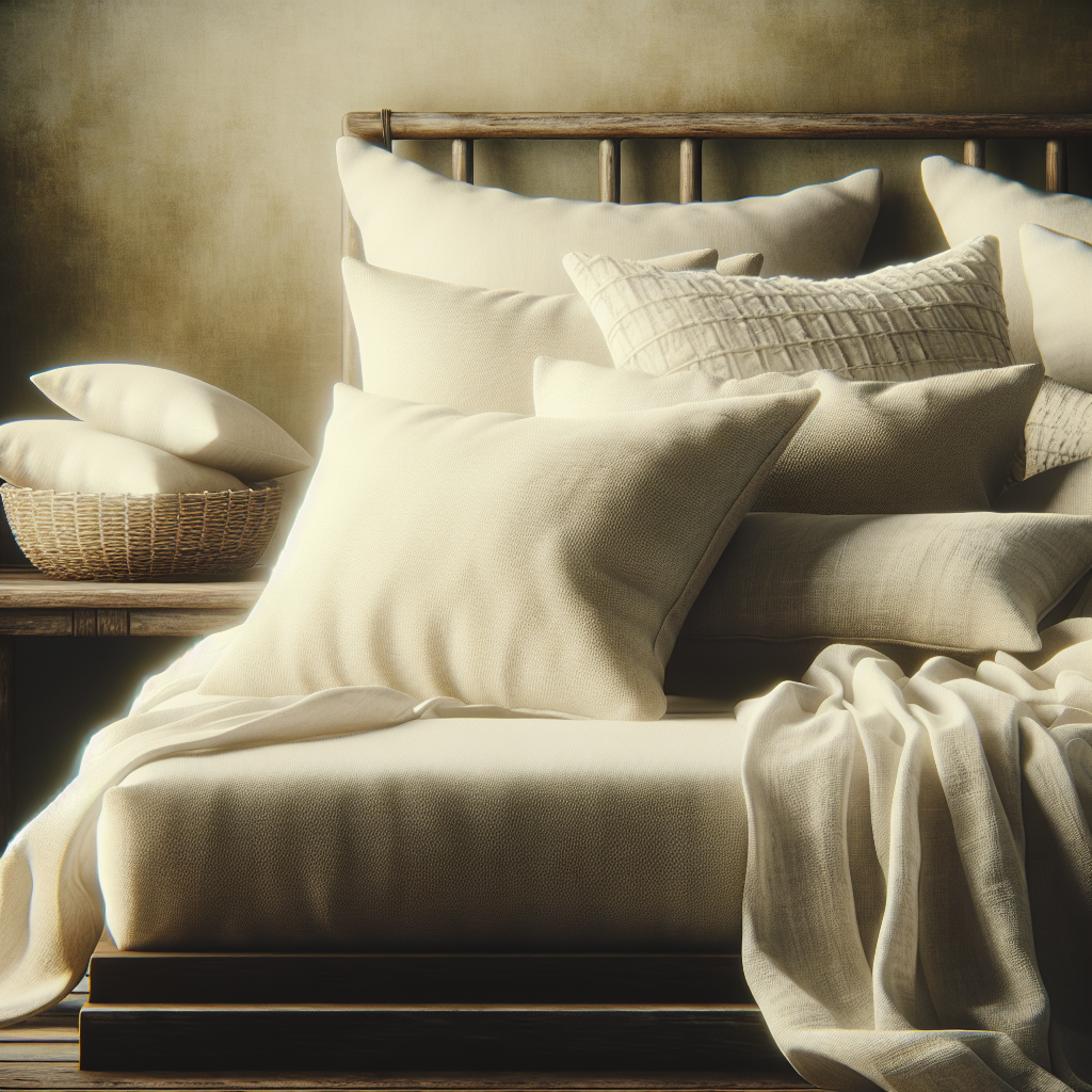 Realistic image of organic cotton pillows in a bedroom setting similar to a photo on OrganicPillowGuy.com.