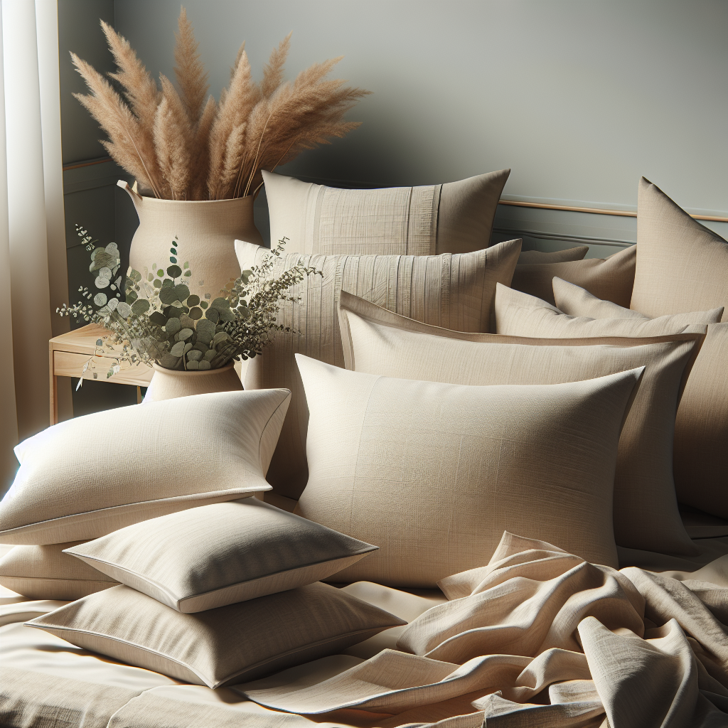 A realistic depiction of organic cotton pillow cases, highlighting their natural texture and color.