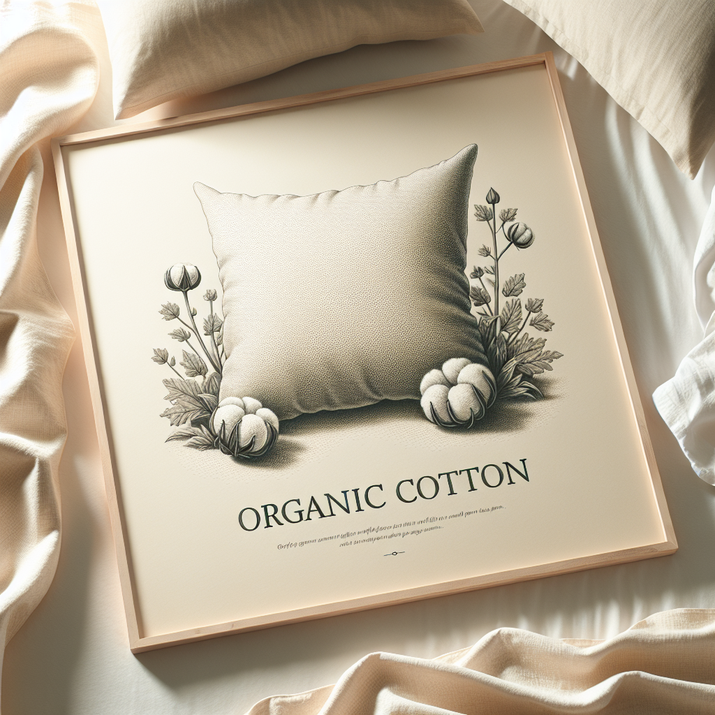 A realistic depiction of an organic cotton pillow on a well-made bed.