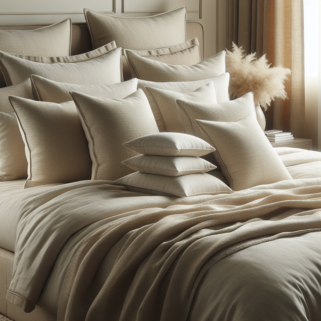 A realistic image of premium organic pillow sets on a bed.