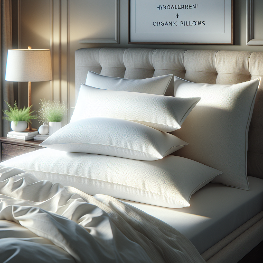 Hypoallergenic organic pillows on a neatly made bed.