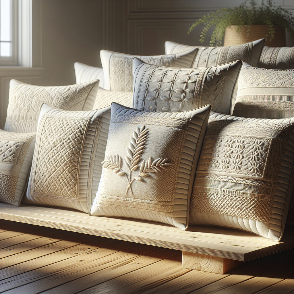 Hypoallergenic organic pillows arranged on a bed or sofa.