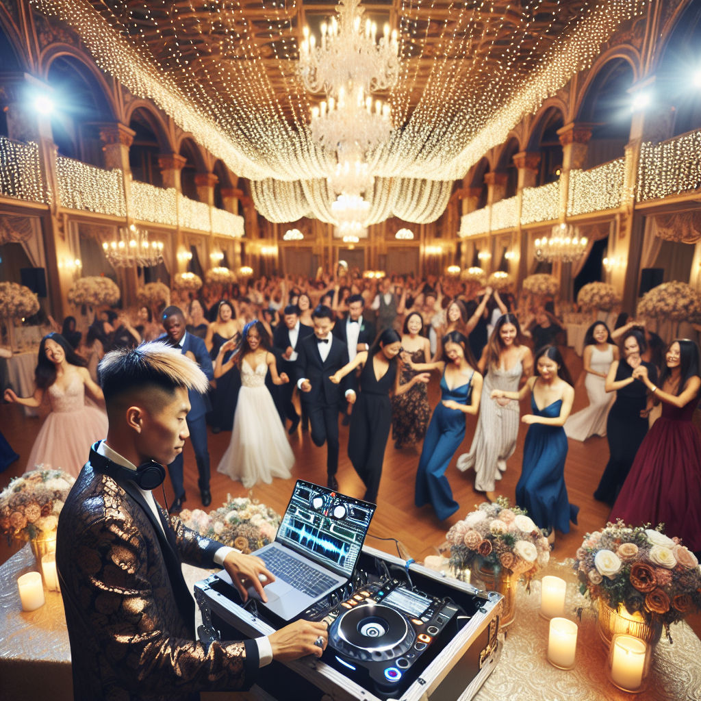 Wedding Reception In Lisbon, Maine With A Professional Dj And People Dancing In An Elegantly Decorated Venue.