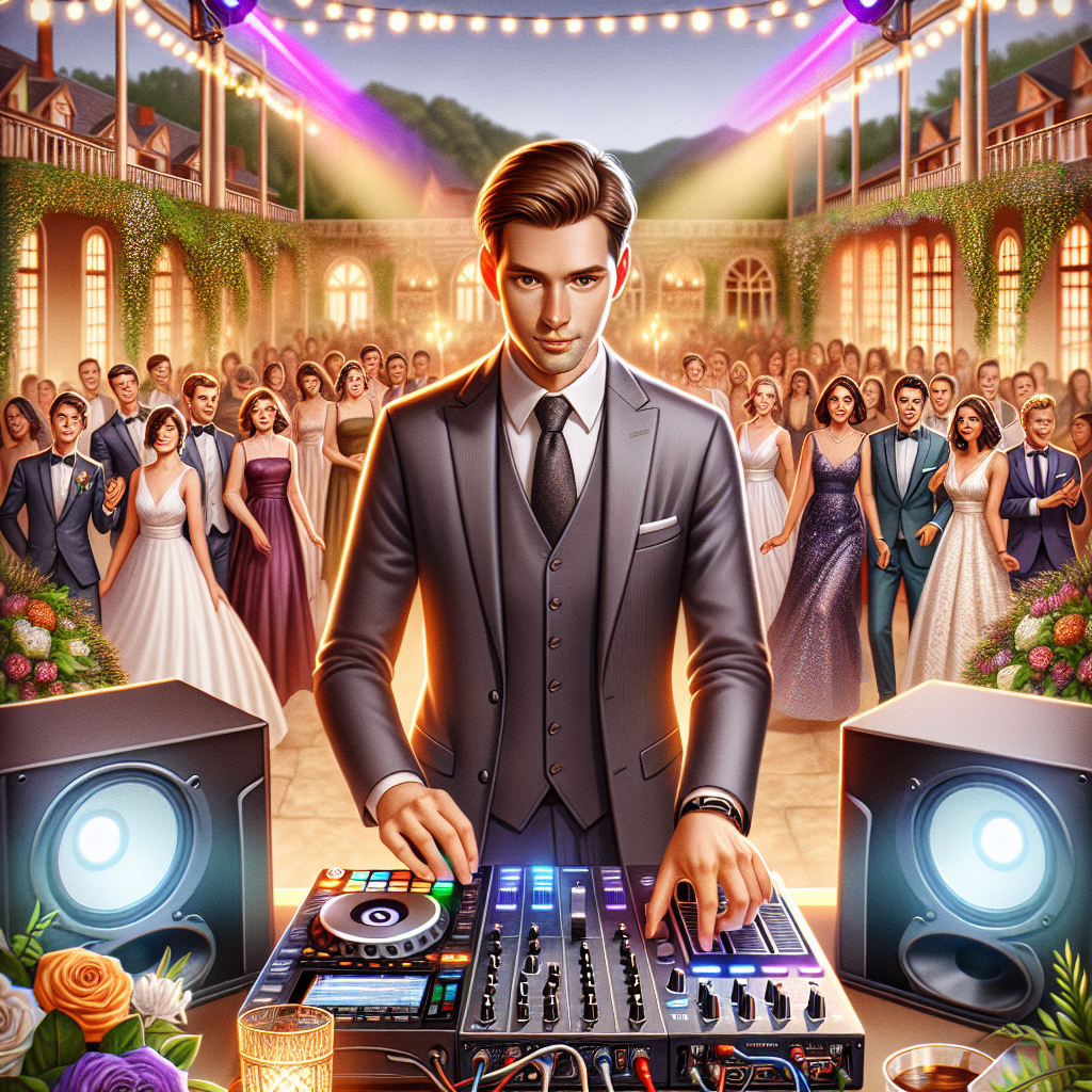 Realistic Image Of A Wedding Dj In Lisbon, Maine Entertaining Guests At A Wedding Venue.