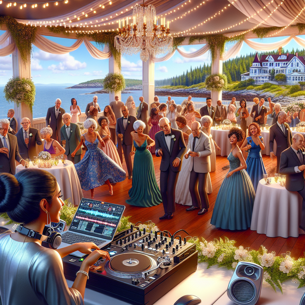 A Wedding Reception In Cape Elizabeth, Maine With A Dj And Guests Dancing.