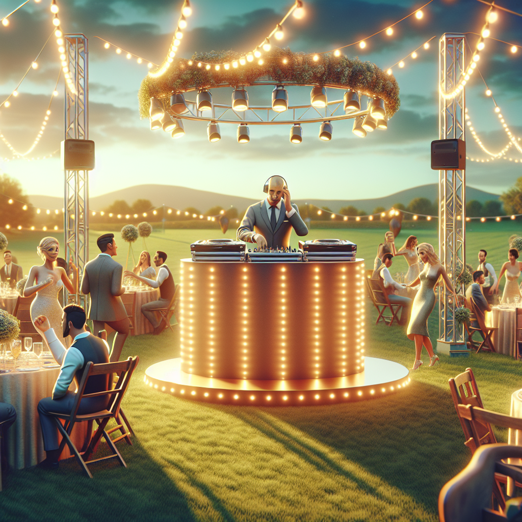 A Realistic Scene Of A Wedding Reception With A Dj In Central Maine, Featuring Dancing Guests And A Scenic Outdoor Venue.