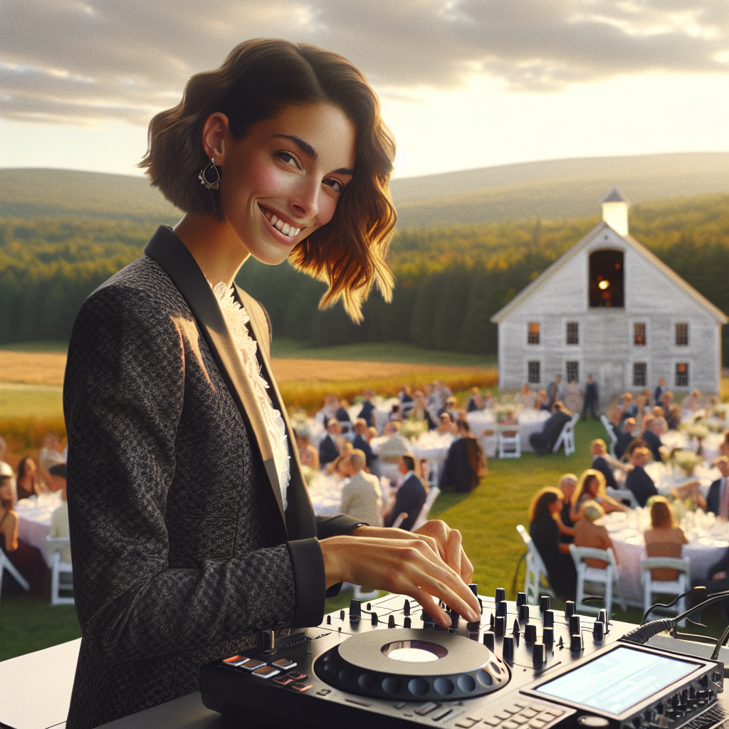 Central Maine Wedding Scene With A Dj, Picturesque Landscape, And Happy Guests.