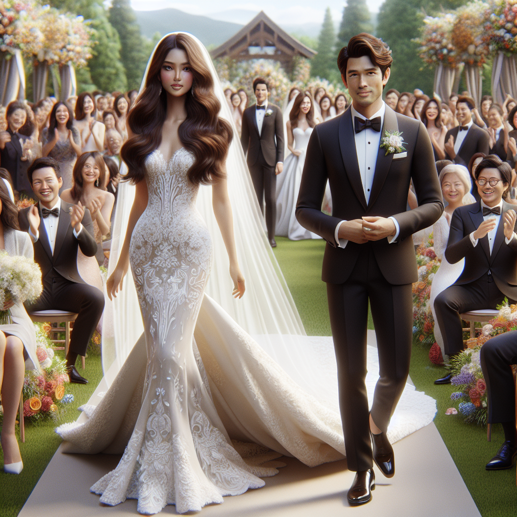 A Couple Walking Down The Aisle At Their Wedding Ceremony.