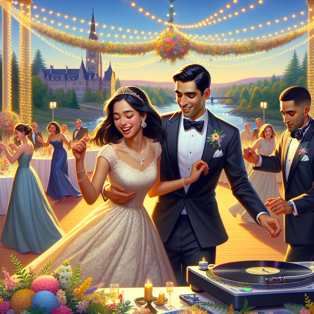 A Couple Dancing At Their Wedding With A Dj In Bridgeton, Maine.