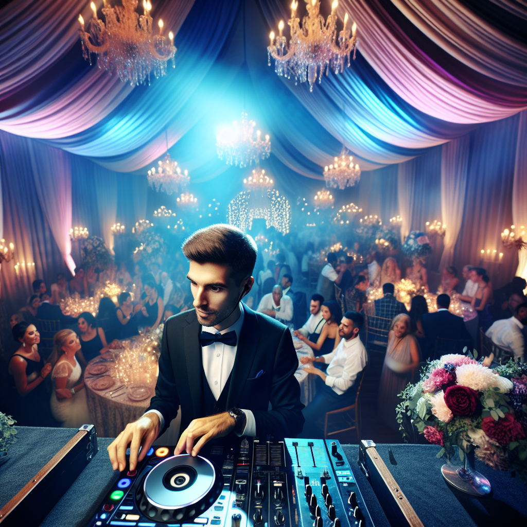 Realistic image of a Maine Wedding DJ at an elegant wedding.