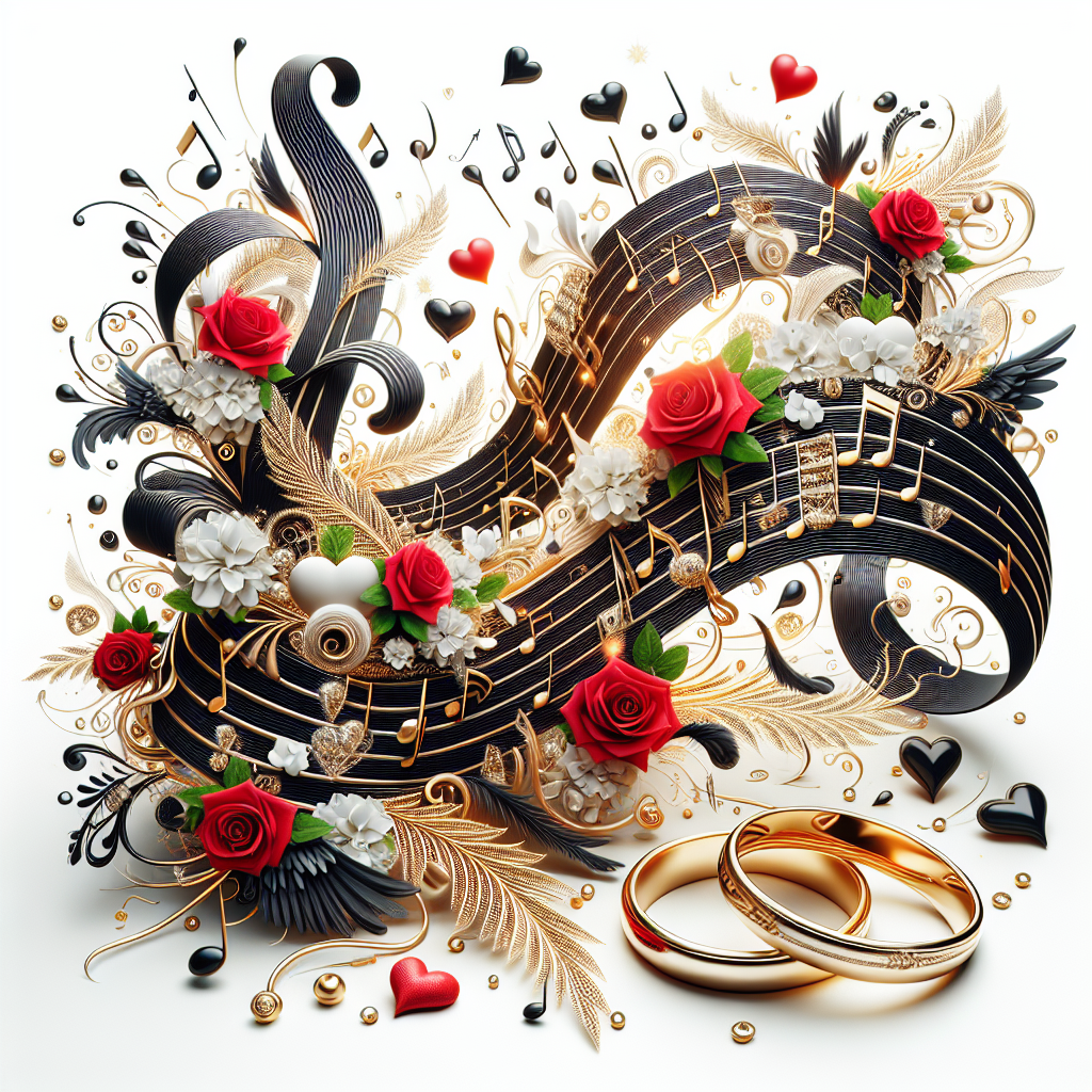 An Image Symbolizing The Ultimate Wedding Soundtrack With Musical Notes And Romantic Elements.