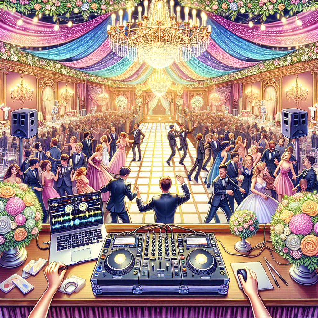 A Vibrant And Realistic Wedding Scene With A Dj Booth, Joyful Guests On The Dance Floor, And Elegant Decorations As Seen In The Url Provided.