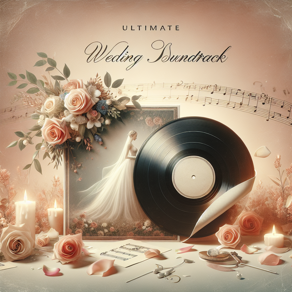 Realistic Wedding Soundtrack Album Cover With A Vinyl Record, Roses, And Candlelight.
