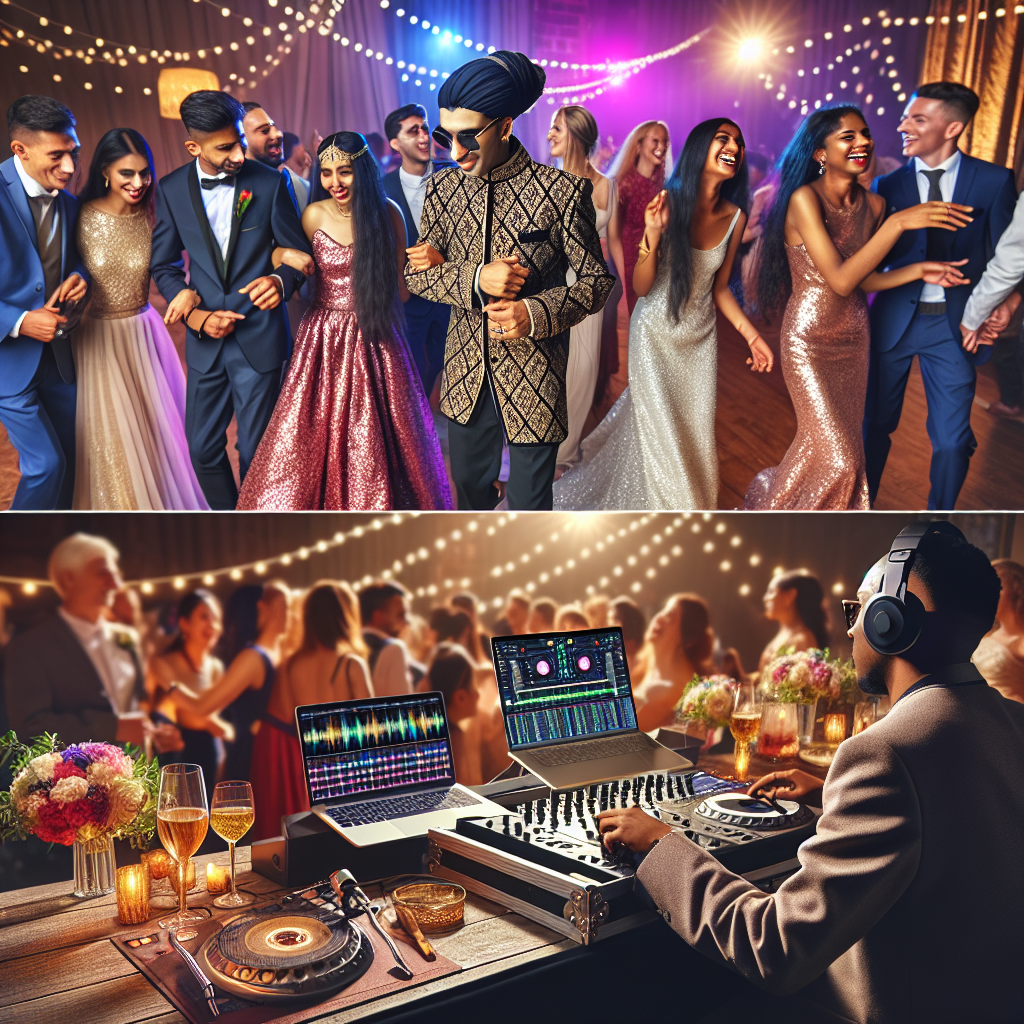 DJ performing at a wedding reception with guests dancing in Boothbay, Maine.