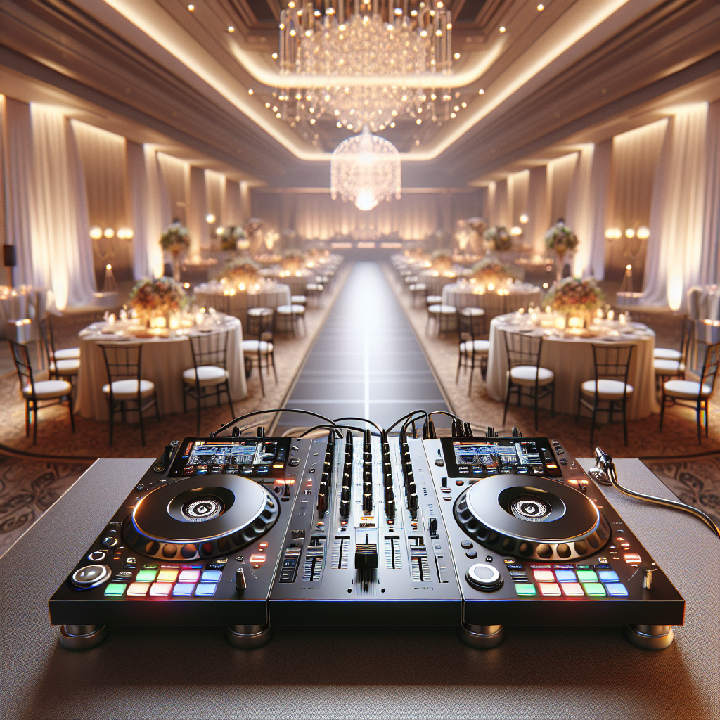 Realistic DJ turntable setup at a wedding.