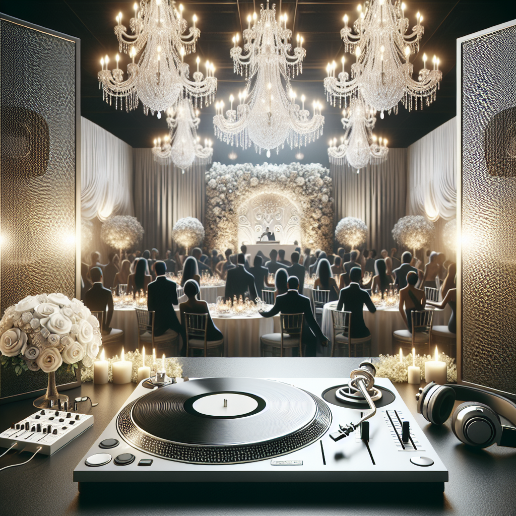 DJ turntable setup at a wedding with elegant decor