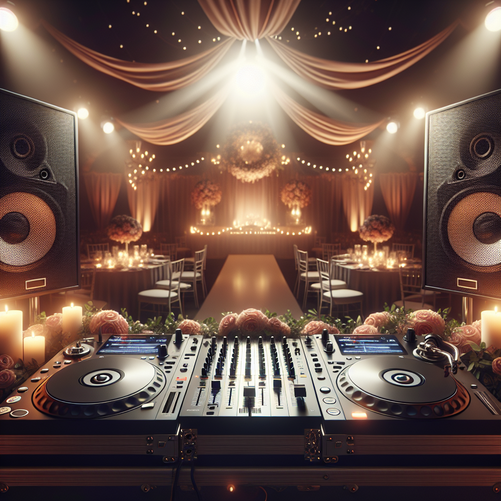 Realistic DJ turntable wedding setup.