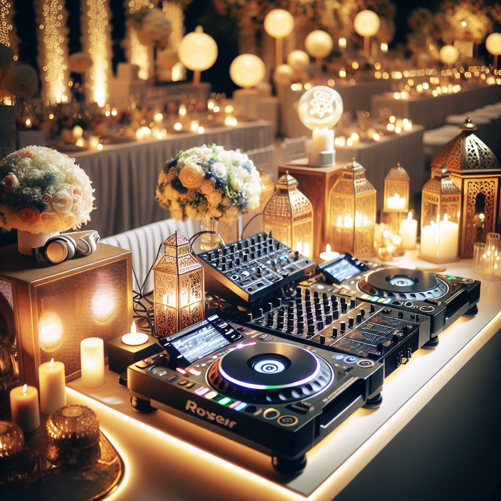 Realistic representation of a DJ turntable wedding setup.