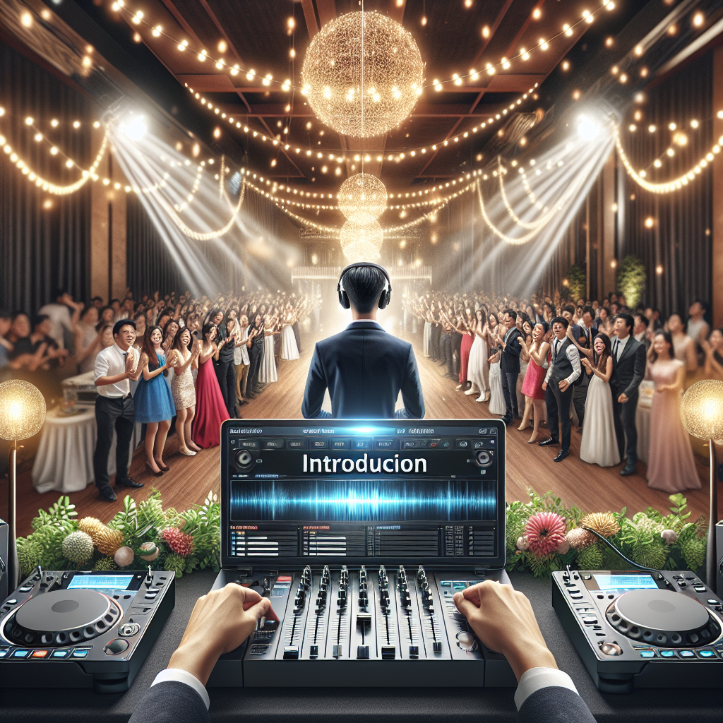 A realistic image of a wedding DJ introduction.