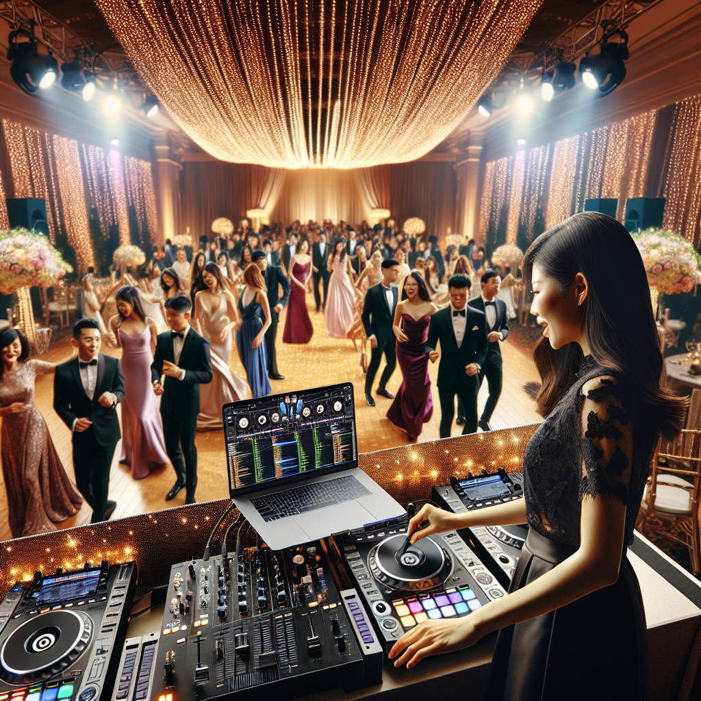 A realistic wedding DJ introduction scene.