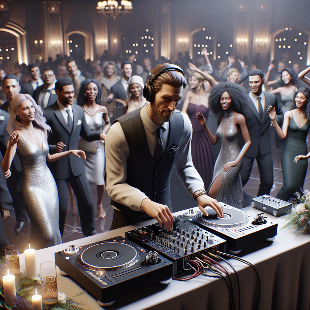 A Realistic Image Of A Maine Wedding Dj Performing At A Wedding Reception.