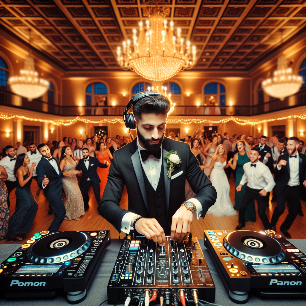 A Realistic Depiction Of A Maine Wedding Dj At A Lively Wedding Reception.