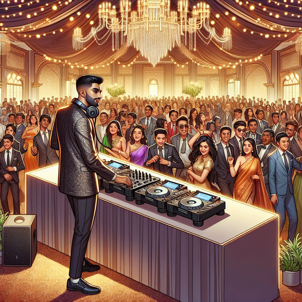 A Top-Rated Wedding Dj Performing At An Elegant Wedding Venue With A Jubilant Crowd.