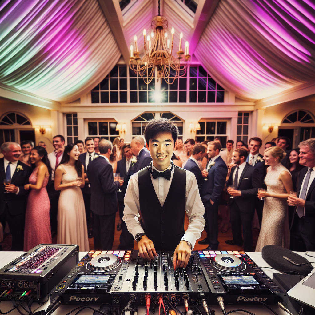 Wedding reception in Canton, Maine with a professional DJ setup and dancing guests.