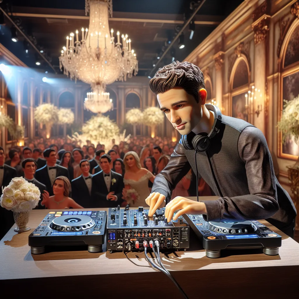A wedding DJ in Bowdoin, Maine creating a lively atmosphere at an elegant wedding.