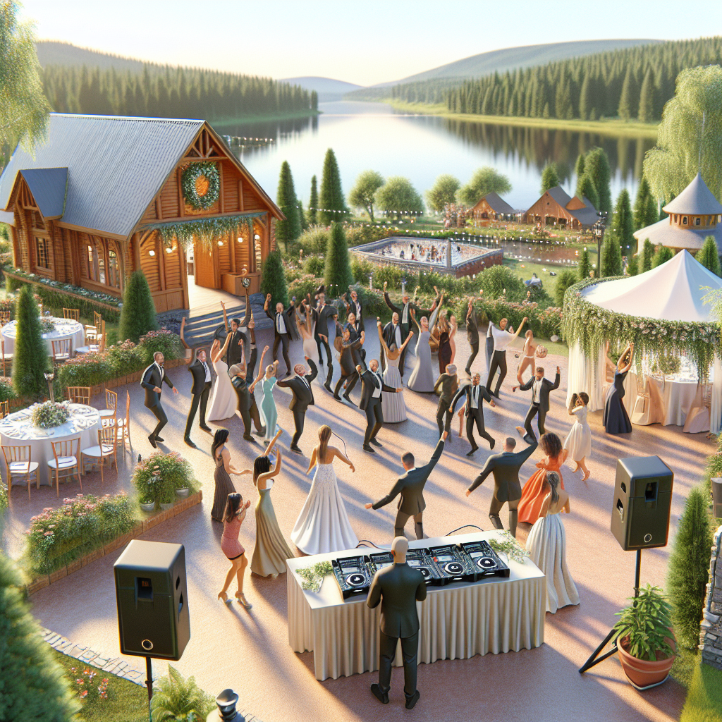 A wedding in Poland, Maine with a DJ booth and dancing guests.